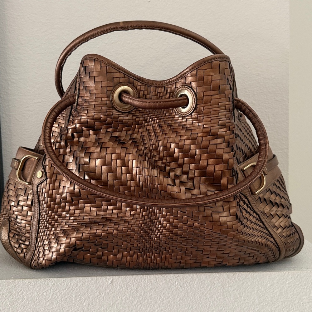 Cole Haan Woven Metallic Brown Satchel